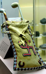 Swastika on a Delaware Native American tobacco pipe bag