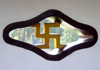 Swastika window at a Buddhist temple in China