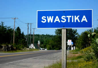 The town sign for Swastika in Ontario, Canada