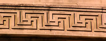 Linked swastika motif around Manchester Central Library, UK